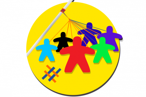 Illustration of stick figures dancing around a maypole