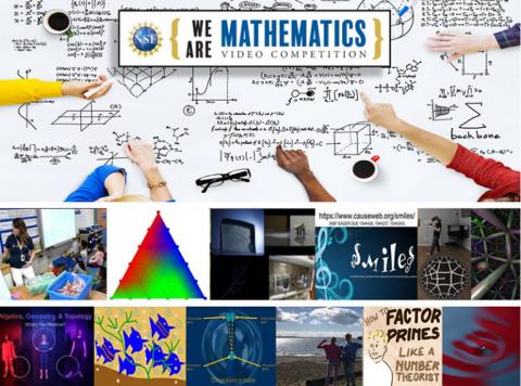 Collage with logo for the "We Are Mathematics" Video Competition along with this year's entries