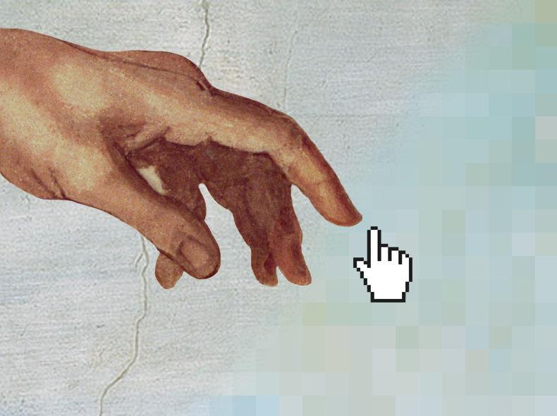 Closeup of Michaelangelo painting with the Hand of God