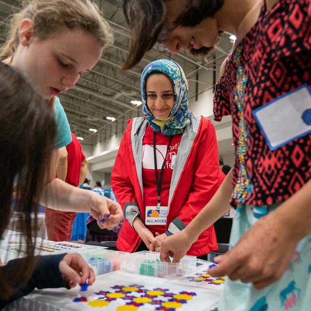 2019 Festival attendees playing with pattern blocks
